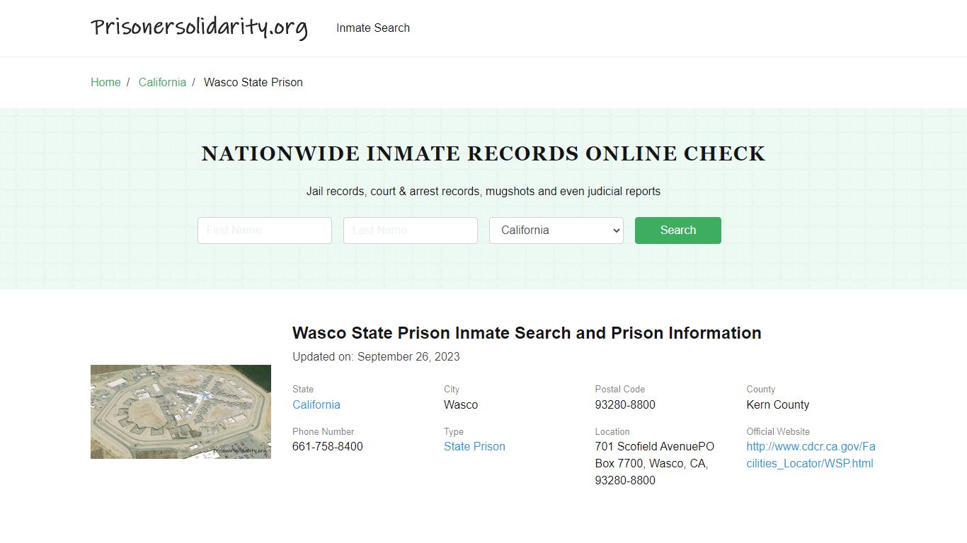 Wasco State Prison Inmate Search and Prison Information